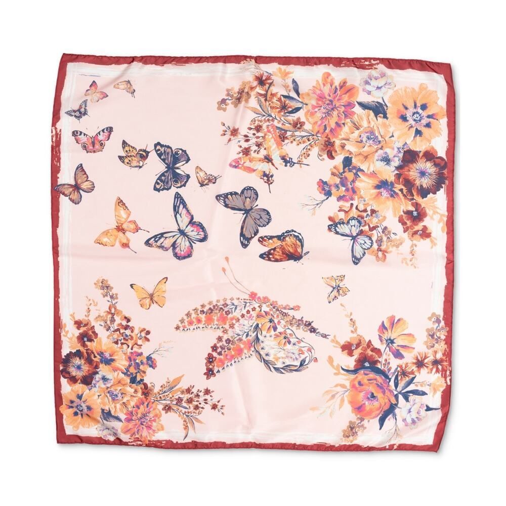INC Multi Use Pink Multi Color Butterfly Floral Square Scarf